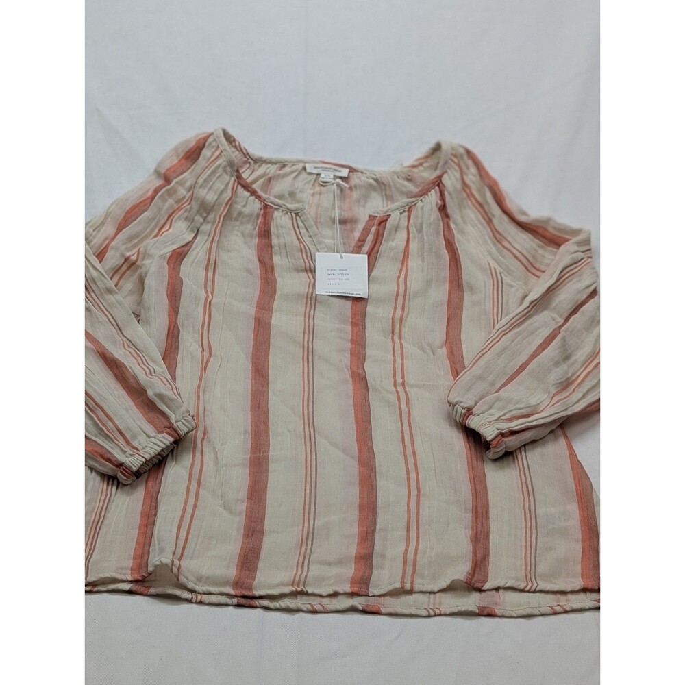 Beach Lunch Lounge Cottagecore  Coral & Ivory 3/4 Length Sleeves Peasant Blouse